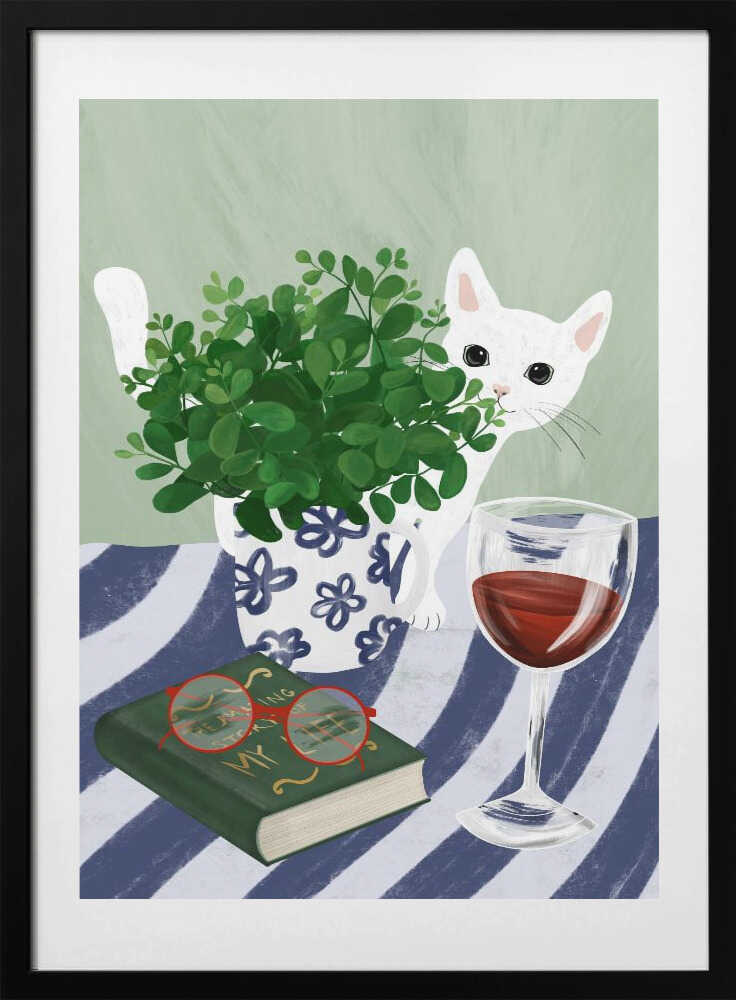 Cozy Cat Reading Nook, arte de EMELIEmaria con marco