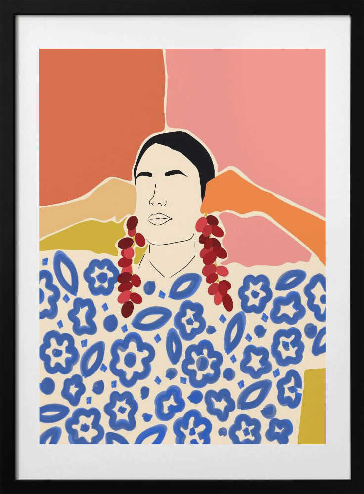 Vibrant Floral Woman, arte de Uma Gokhale con marco