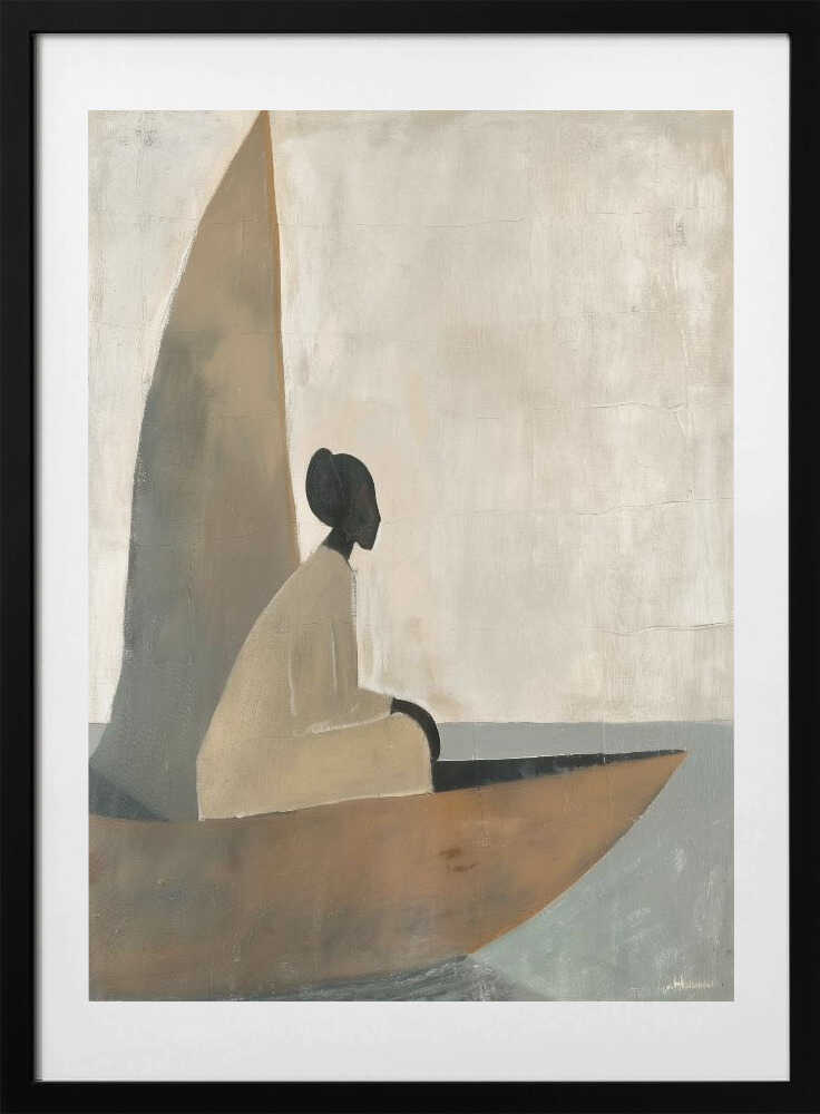 Serene Boat Journey, arte de SHANDU con marco