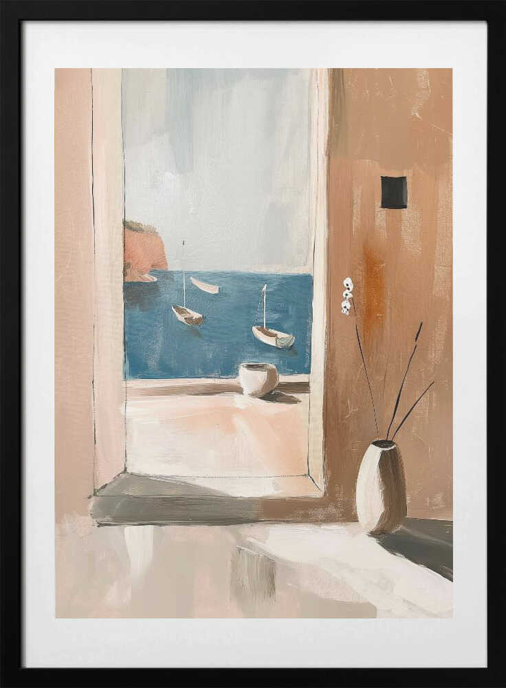 Mediterranean Boats Vista, arte de SHANDU con marco