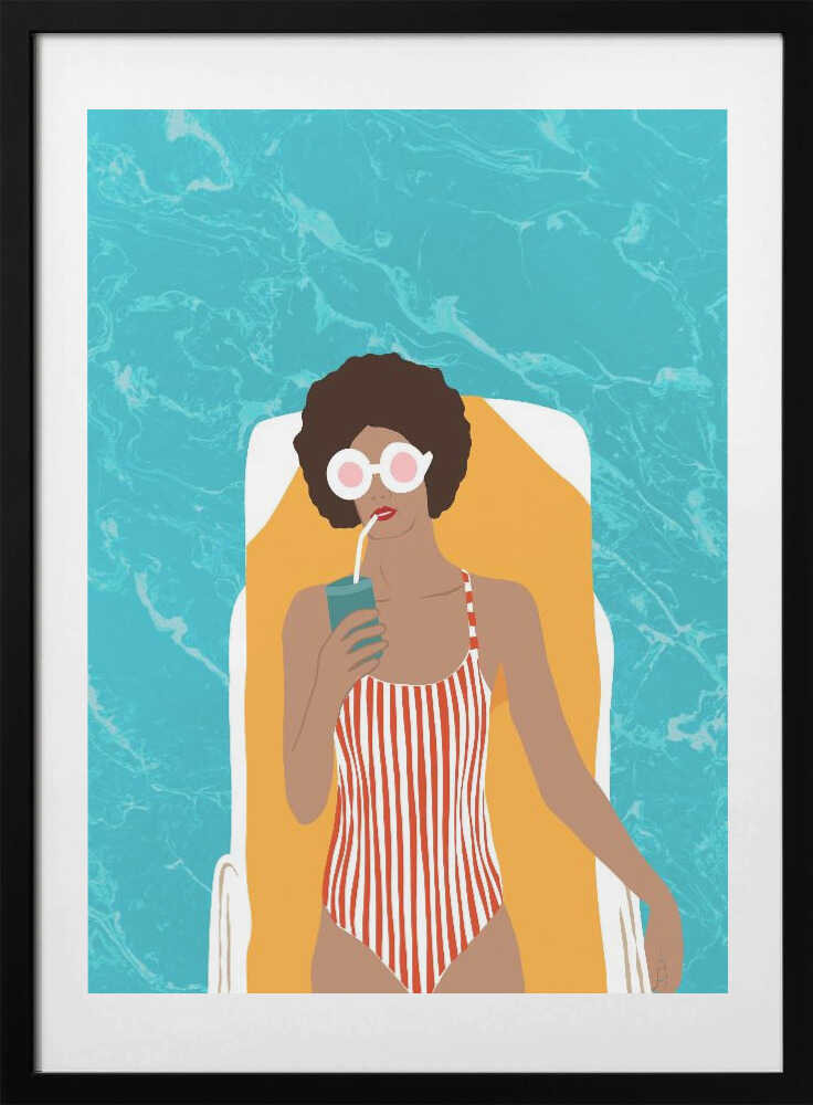 Woman Poolside Relaxation, arte de Uma Gokhale con marco
