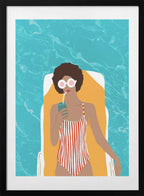 Woman Poolside Relaxation, arte de Uma Gokhale con marco