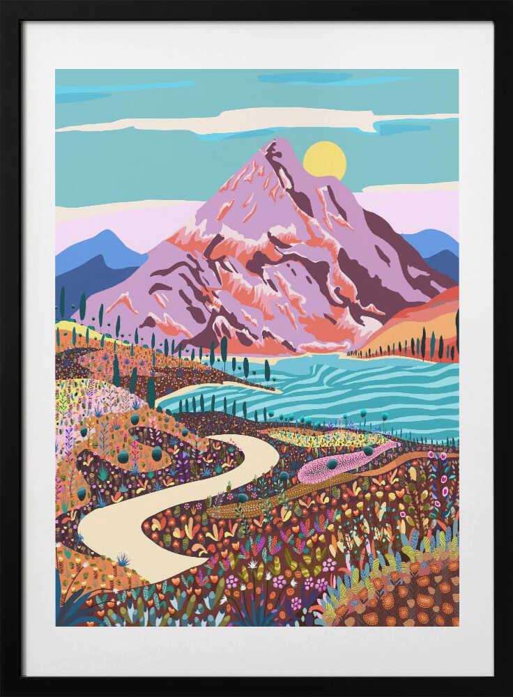 Vibrant Mountain Valley, arte de Uma Gokhale con marco