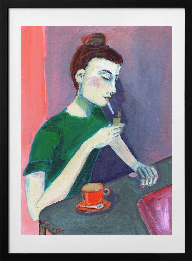 Cafe Contemplation, arte de Sharyn Bursic con marco