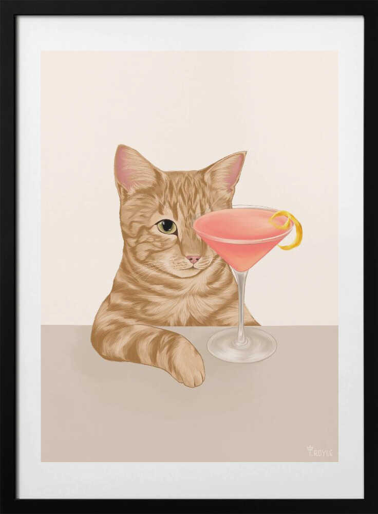 Curious Cat Cocktail, arte de Tara Royle con marco