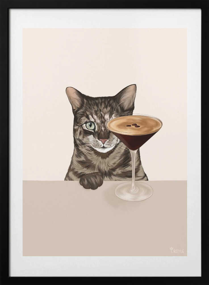 Curious Cat Coffee Martini, arte de Tara Royle con marco