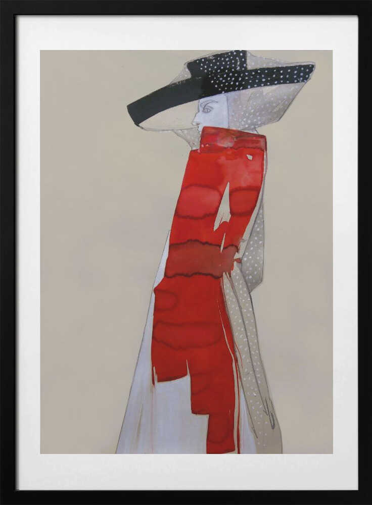 Red Hat Fashion Figure, arte de Doris Schmitz con marco