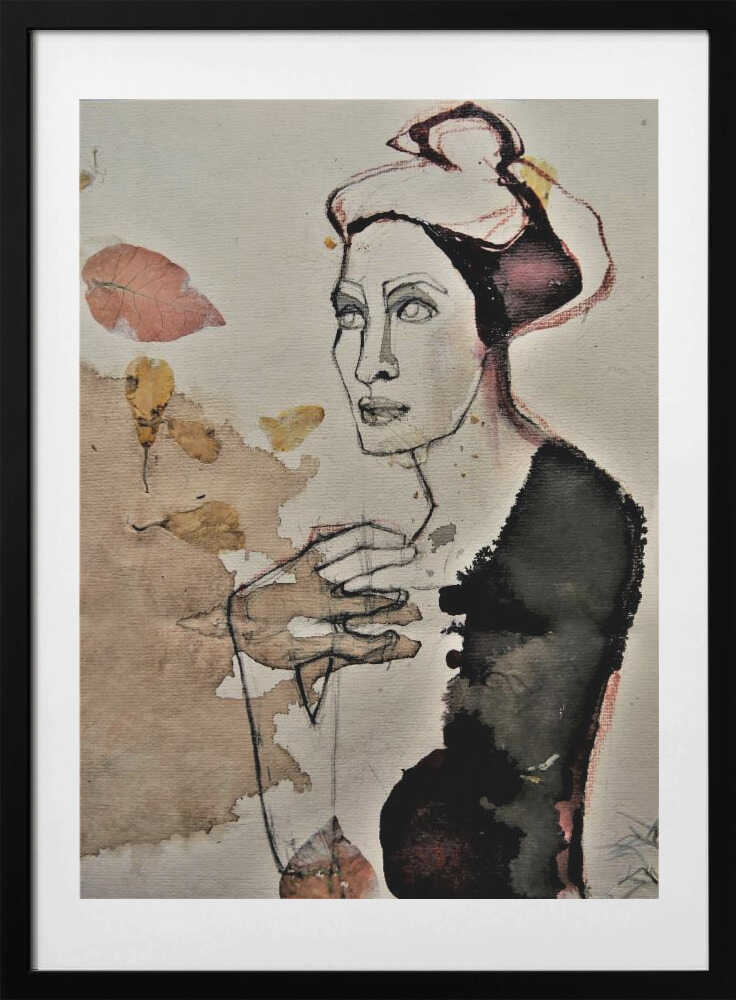 Pensive Woman With Leaves, arte de Doris Schmitz con marco