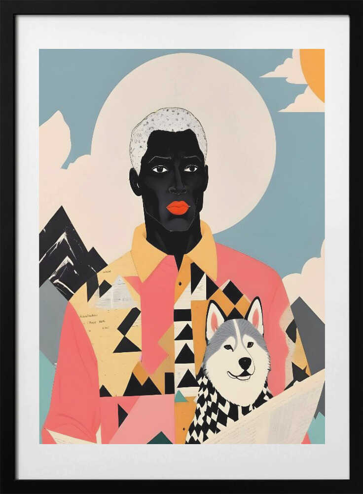 Serene Man Husky Mountains, arte de Uma Gokhale con marco