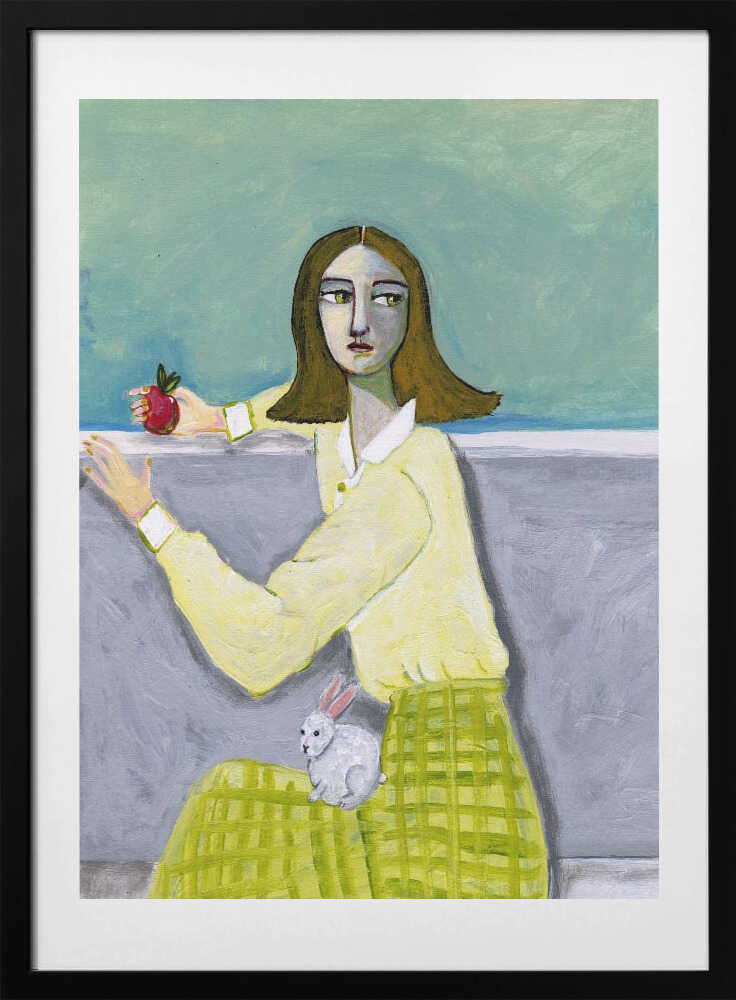 Pensive Girl and Rabbit, arte de Sharyn Bursic con marco