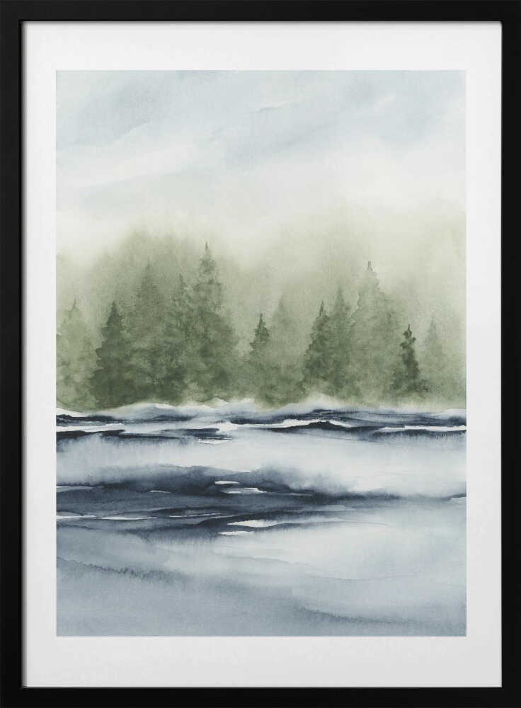 Misty Forest Lake, arte de Rachel Elise con marco