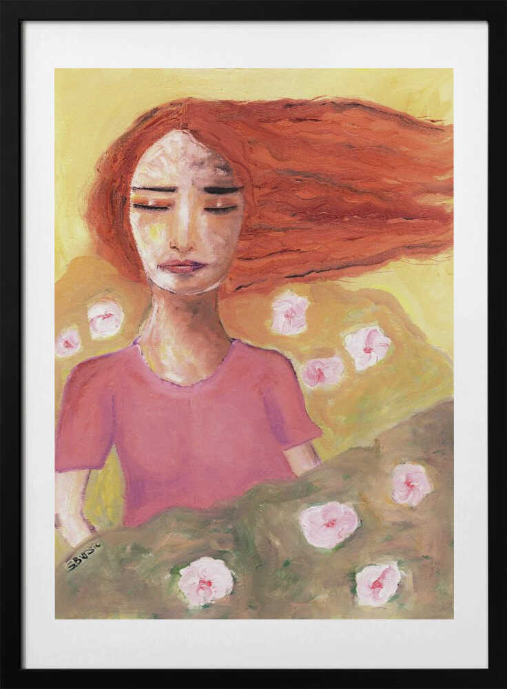 Serene Red-Haired Dream, arte de Sharyn Bursic con marco