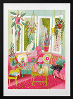 Vibrant Cats And Plants, arte de uta krogmann con marco