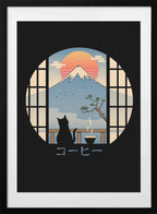 Coffee Cat In Mt. Fuji, arte de Vincent Trinidad con marco