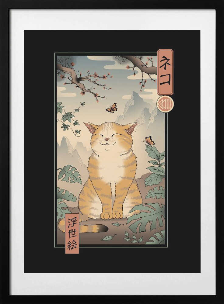 Edo Cat By Vincent Trinidad Art, arte de Vincent Trinidad con marco