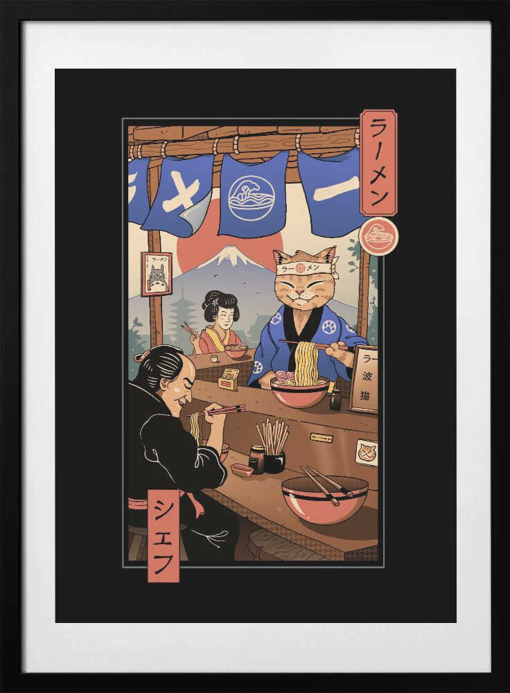 Ramen Meowster, arte de Vincent Trinidad con marco