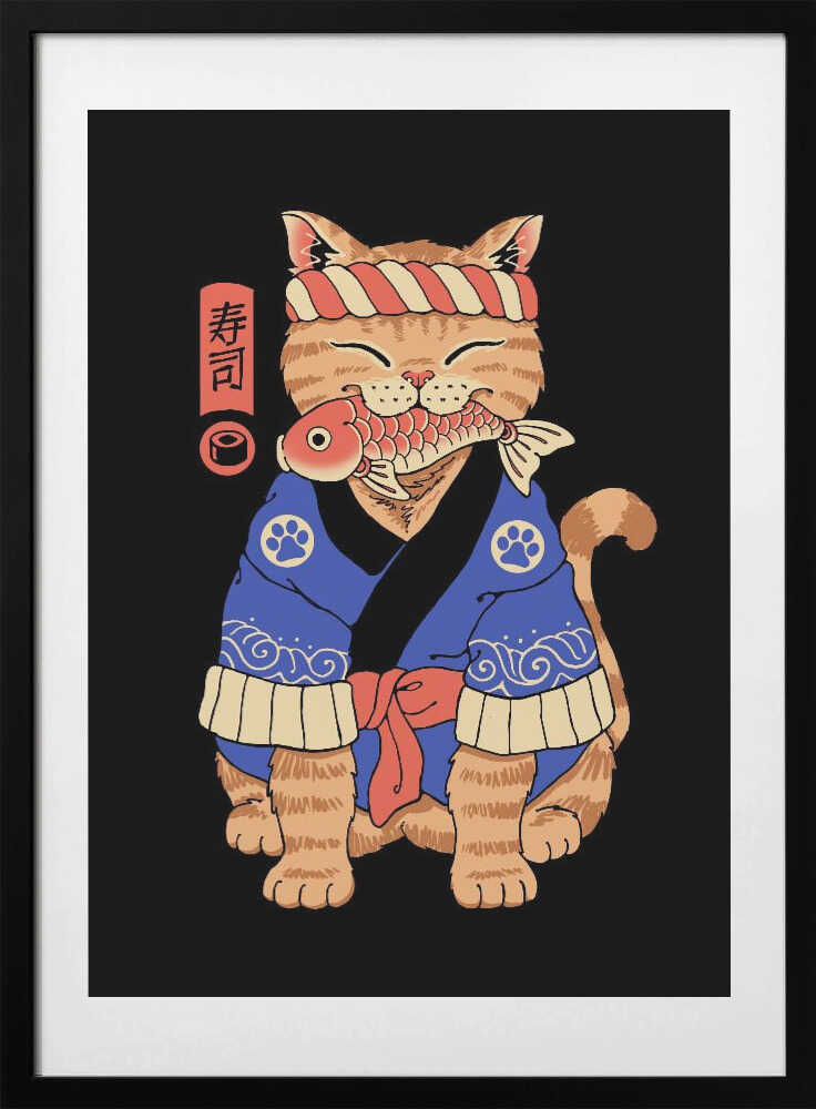 Sushi Meowster, arte de Vincent Trinidad con marco