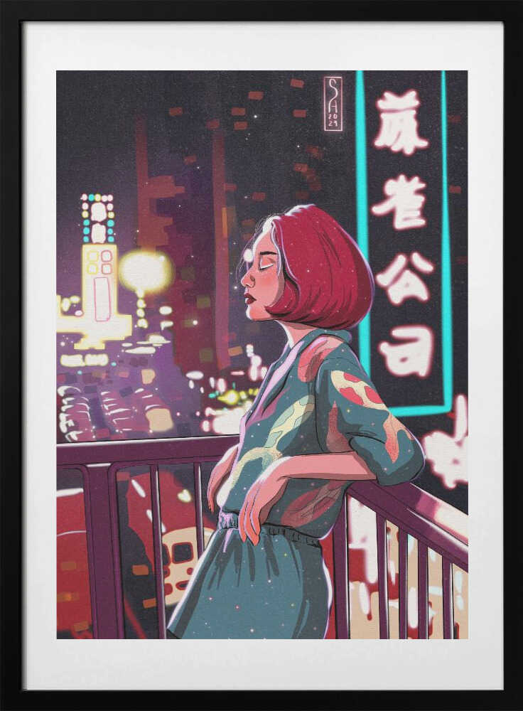Tokyo Night Reflection, arte de Sarah Oliveira con marco