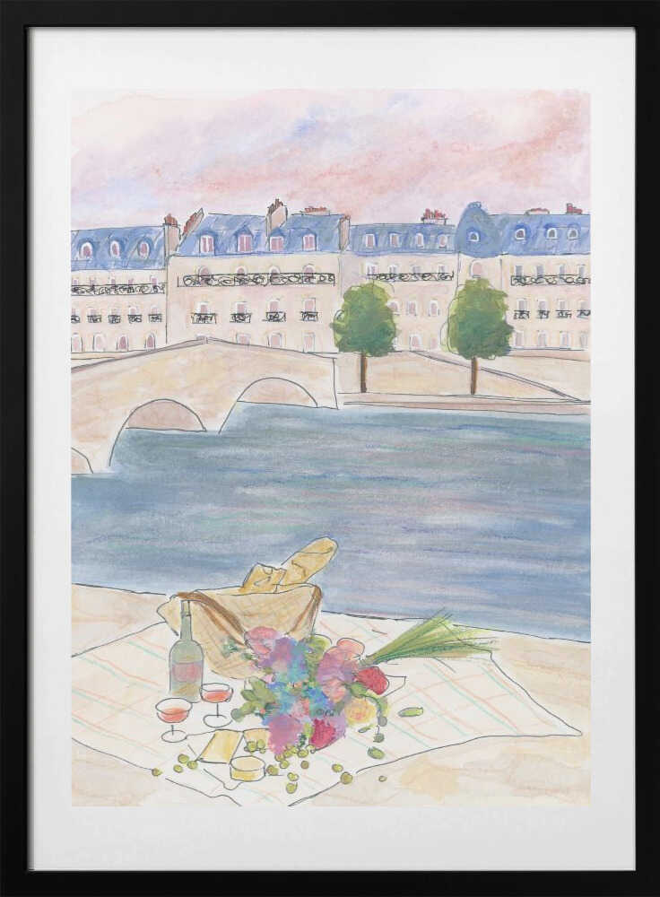 Paris Picnic At the Seine, arte de Katharina Puritscher con marco