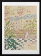 Antique Parisian Book Store Cat, arte de Katharina Puritscher con marco