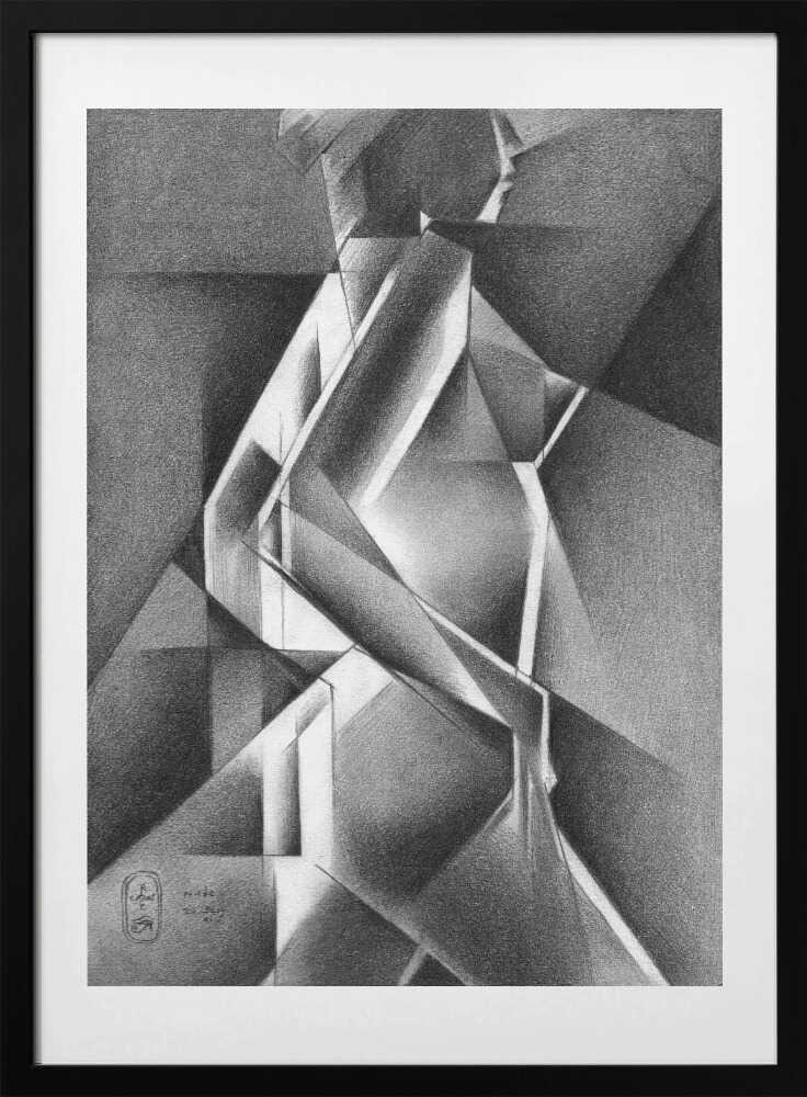 Dynamic Cubist Figure, arte de Corné Akkers con marco