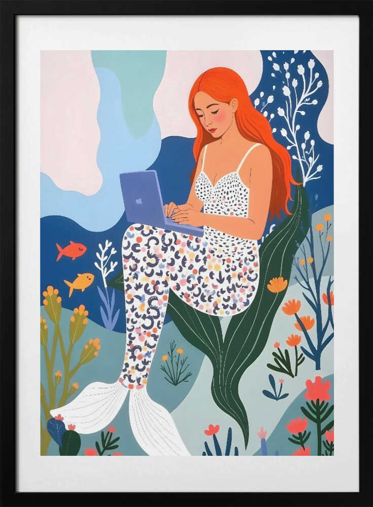 Digital Mermaid Dream, arte de Uma Gokhale con marco
