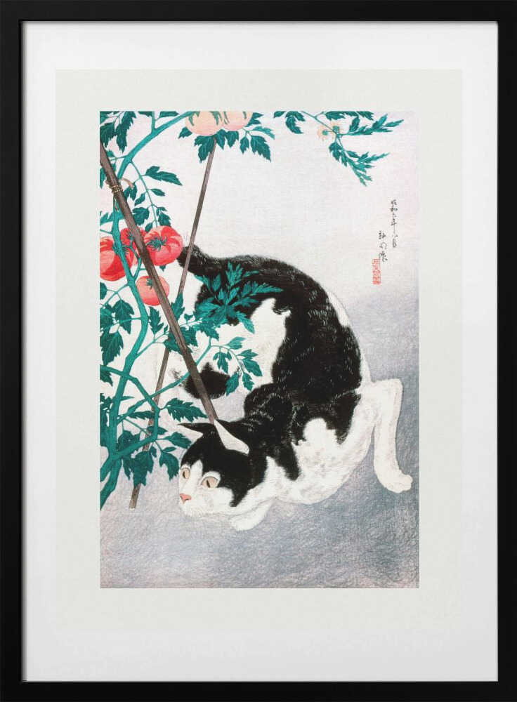 Cat With Tomato Plant (1931), arte de Hiroaki Takahashi con marco