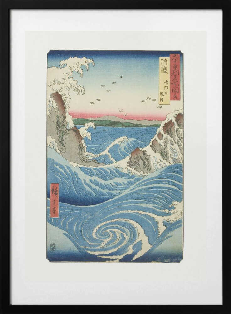 Awa Province Naruto Whirlpools, arte de Utagawa Hiroshige con marco