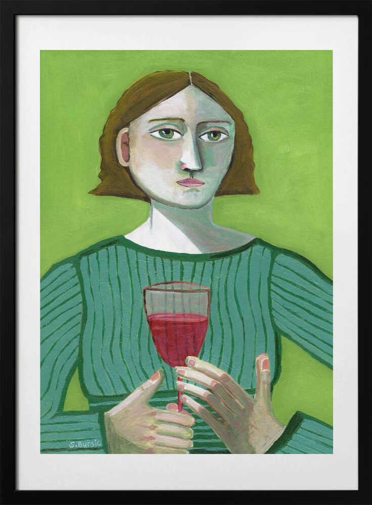 Pensive Woman Green Gaze, arte de Sharyn Bursic con marco
