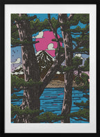 Pink Sun Over Mount Fuji, arte de Nicholas con marco
