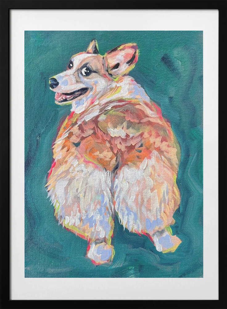 Vibrant Corgi Dog, arte de Pauline Wegman | Key and Sea Creative con marco