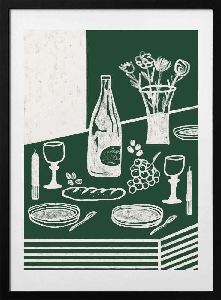 Rustic Dinner Table, arte de Gulcihan Ozguc con marco