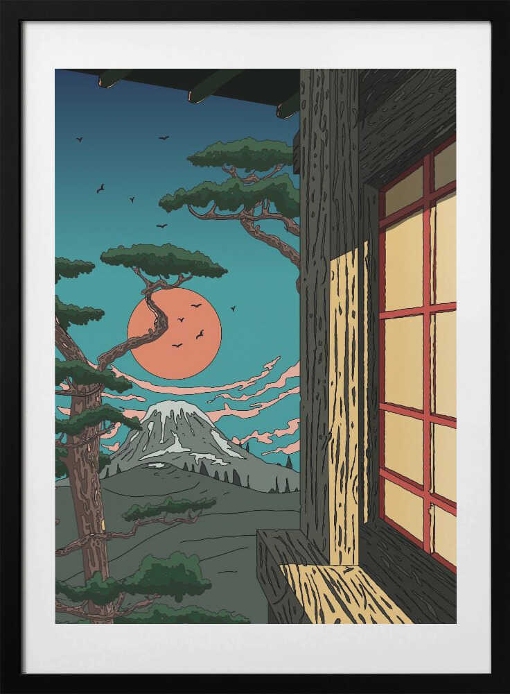Japanese Mountain Serenity, arte de Nicholas con marco