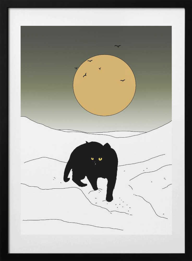 Black Cat Winter Moon, arte de Nicholas con marco