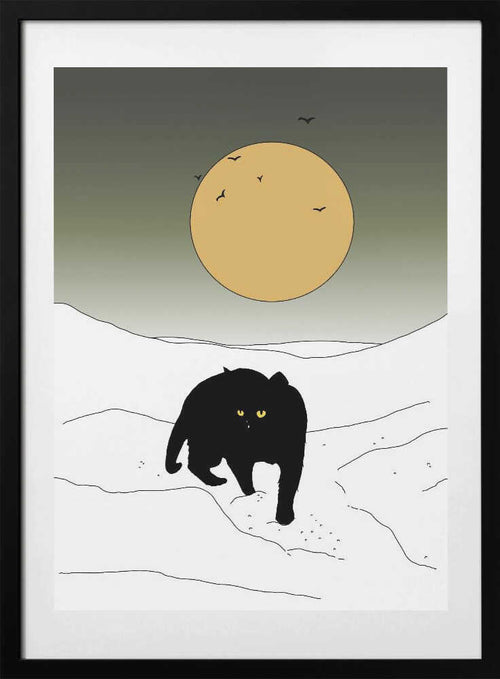 Black Cat Winter Moon, arte de Nicholas con marco