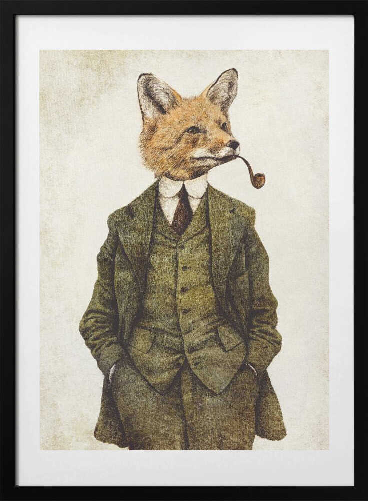The Vintage Stylish Fox, arte de Mike Koubou con marco
