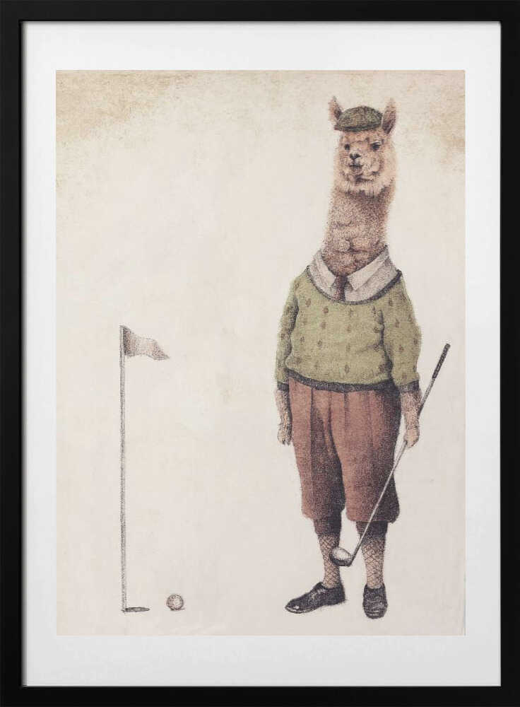 Alpaca Golf Club, arte de Mike Koubou con marco