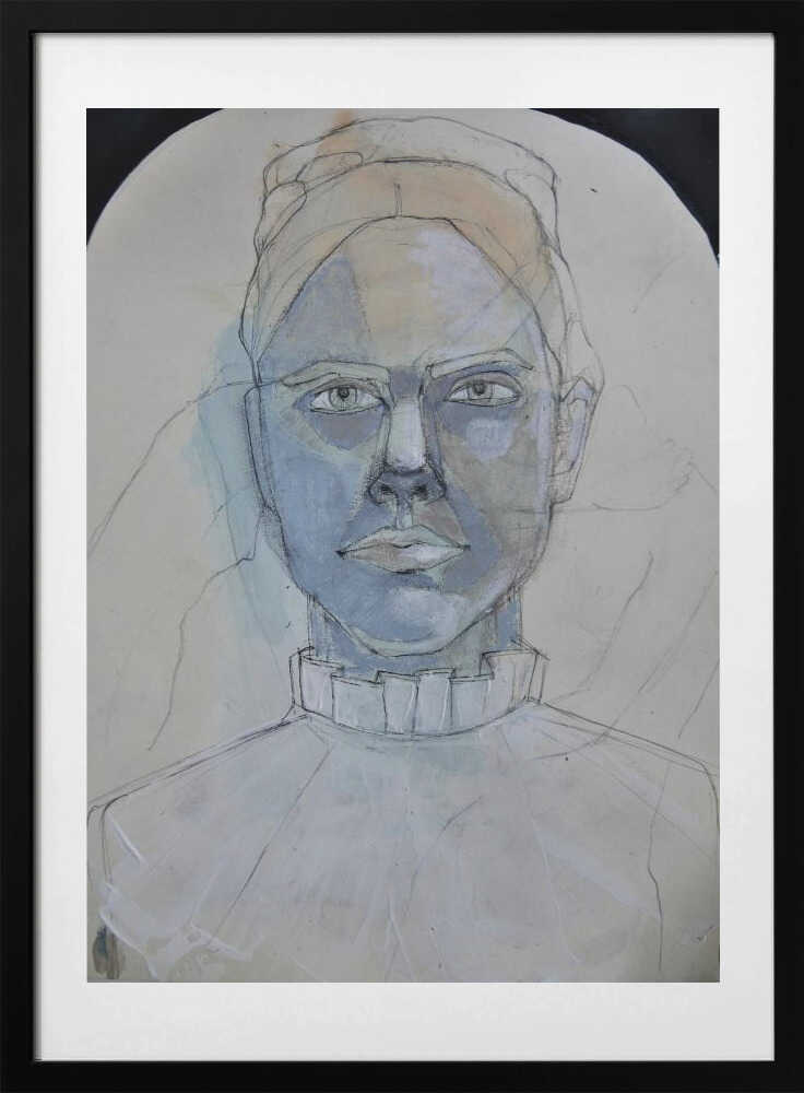 Blue Tones Portrait, arte de Doris Schmitz con marco