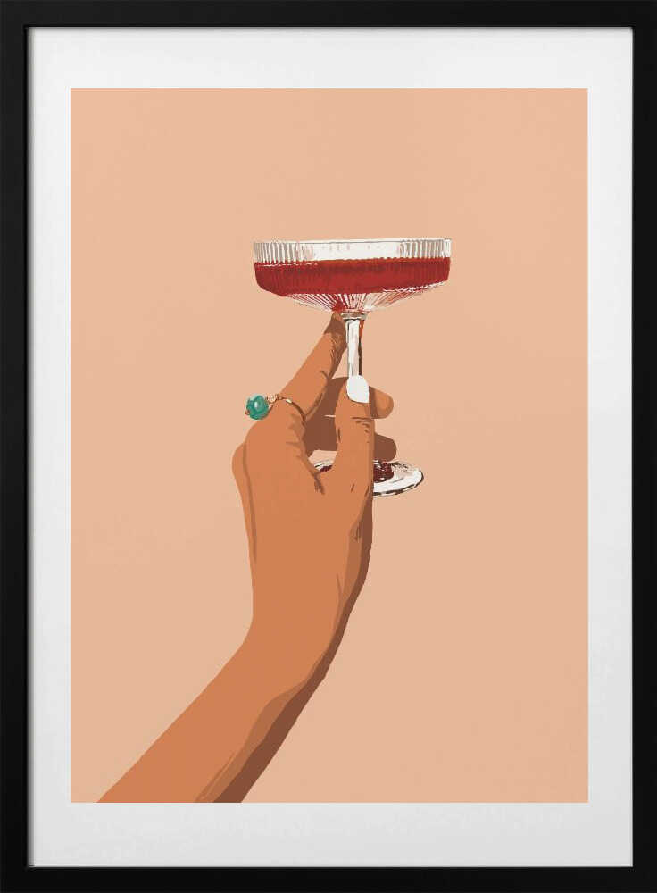 Red Cocktail Hand, arte de Uma Gokhale con marco
