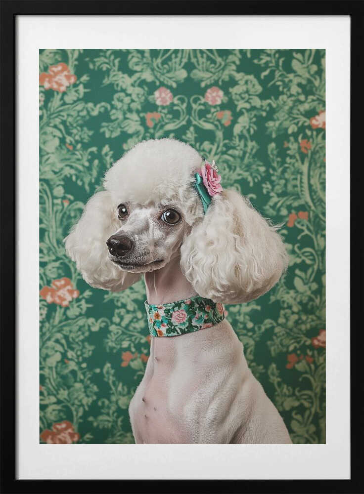 Elegant Poodle Charm, arte de SHANDU con marco