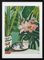 Tropical Cat and Flowers, arte de SHANDU con marco