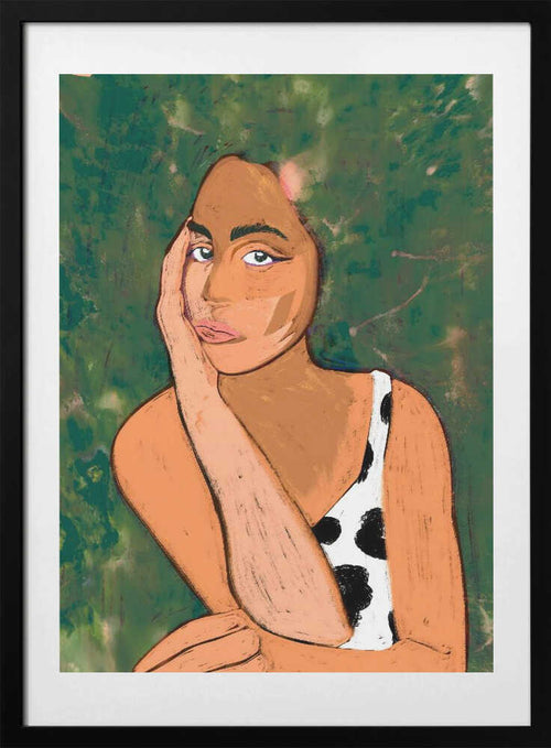 Contemplative Woman, arte de Uma Gokhale con marco