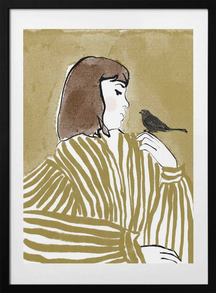 Woman with a Bird, arte de CATS AND DOTZ con marco
