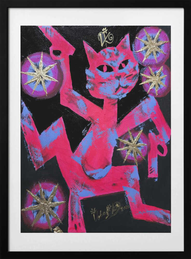 Vibrant Neon Cat, arte de Kanat Ibragimov con marco