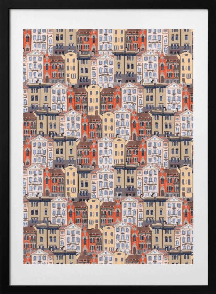 Charming City Building Pattern, arte de Mela Patterns con marco