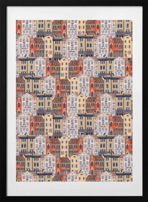 Charming City Building Pattern, arte de Mela Patterns con marco