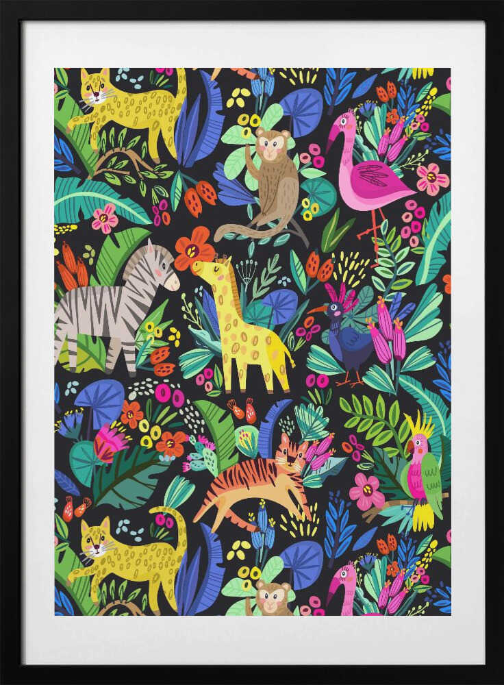 Colorful Jungle Animals, arte de Marusha Belle con marco