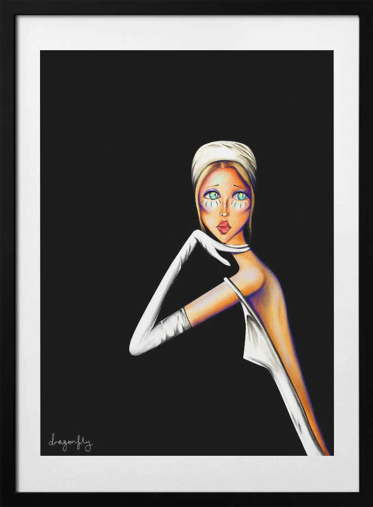 Elegant Fashion Portrait, arte de dragonfly con marco