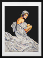 Pensive Woman In White, arte de dragonfly con marco