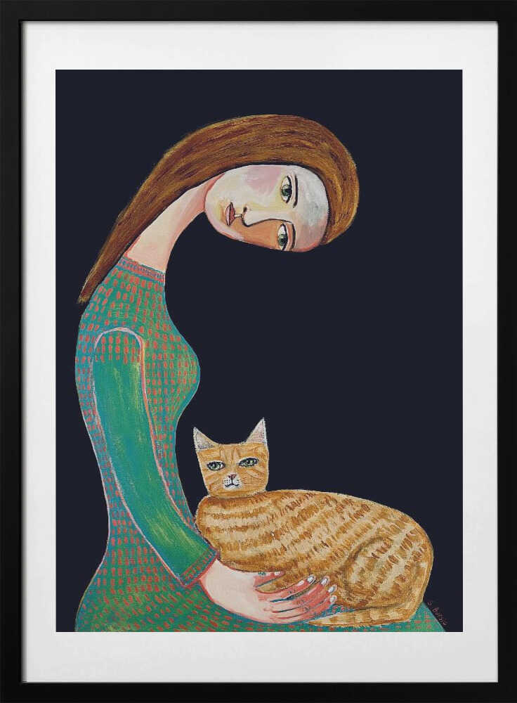 Serene Woman and Cat, arte de Sharyn Bursic con marco